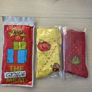 McDonald's Adult Happy Meal Grinch Socks 2025 Lot Of 3 Red, Yellow & Mystery Set